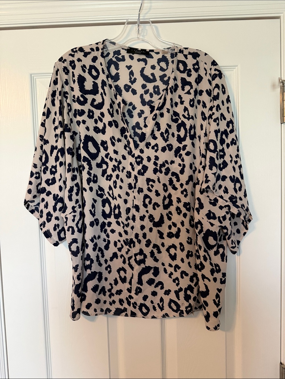 Blue and tan leopard print blouse